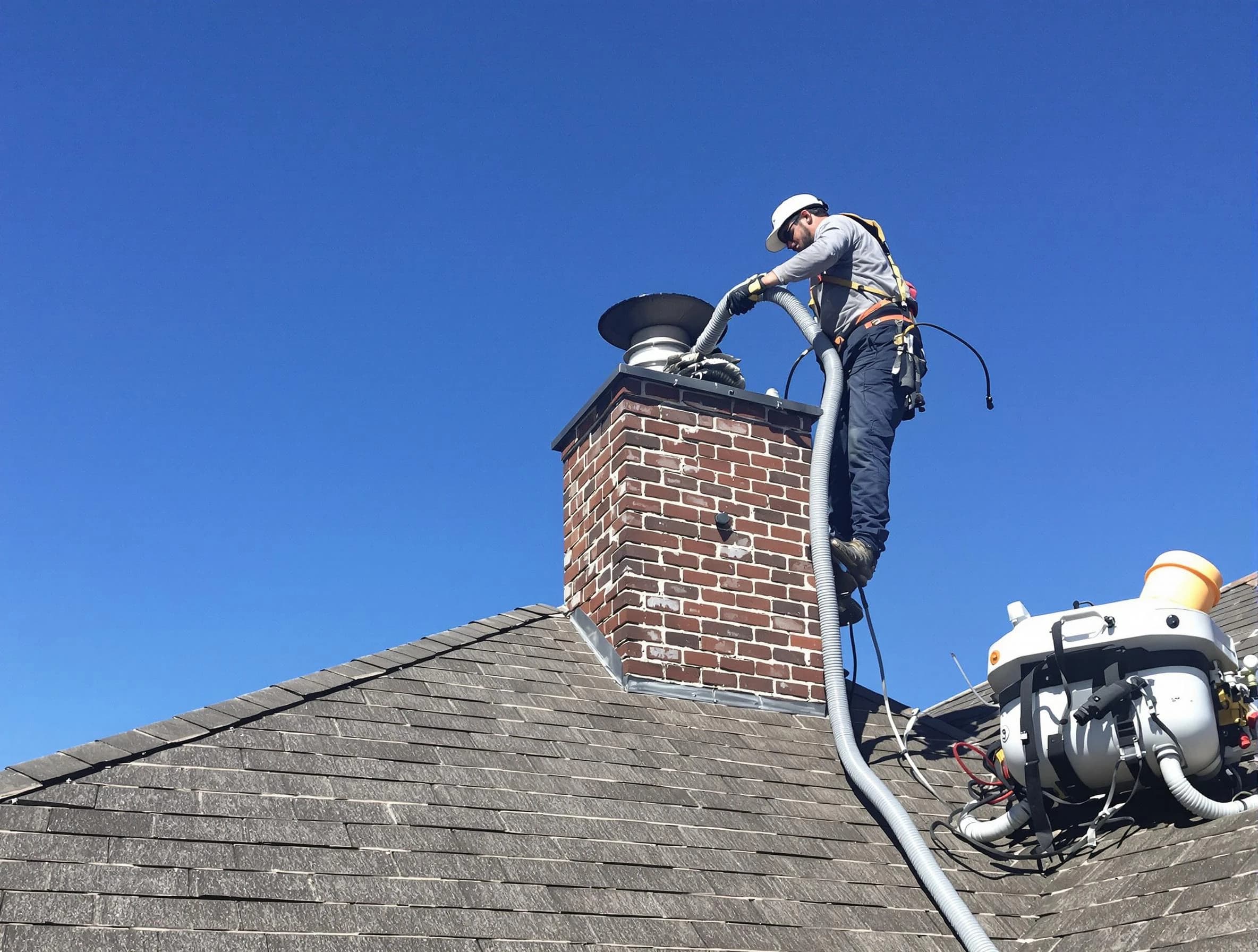 Dedicated Richmond Chimney Sweep team member cleaning a chimney in Richmond, VA