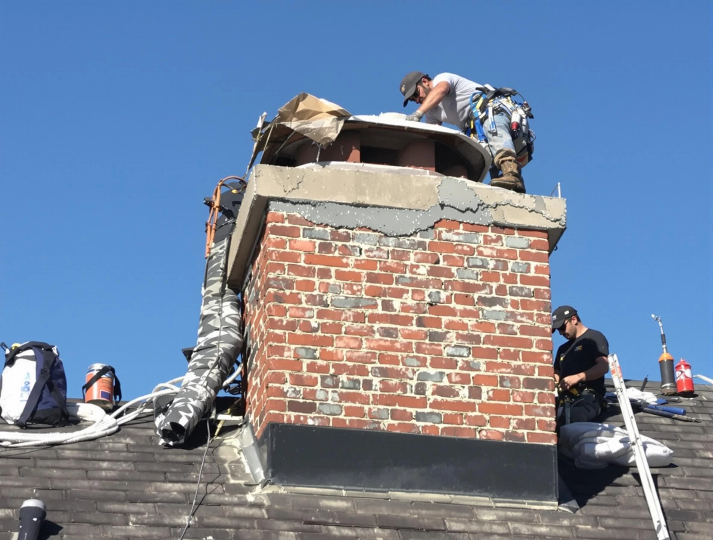 Richmond Chimney Sweep installing a custom chimney crown in Richmond, VA