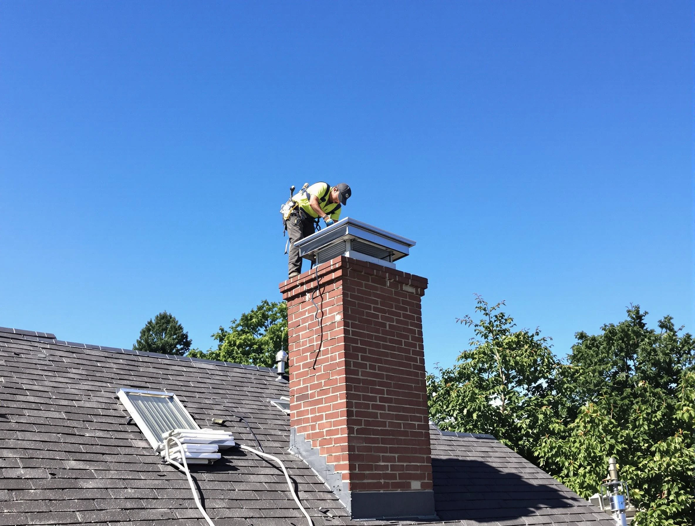 Richmond Chimney Sweep technician measuring a chimney cap in Richmond, VA