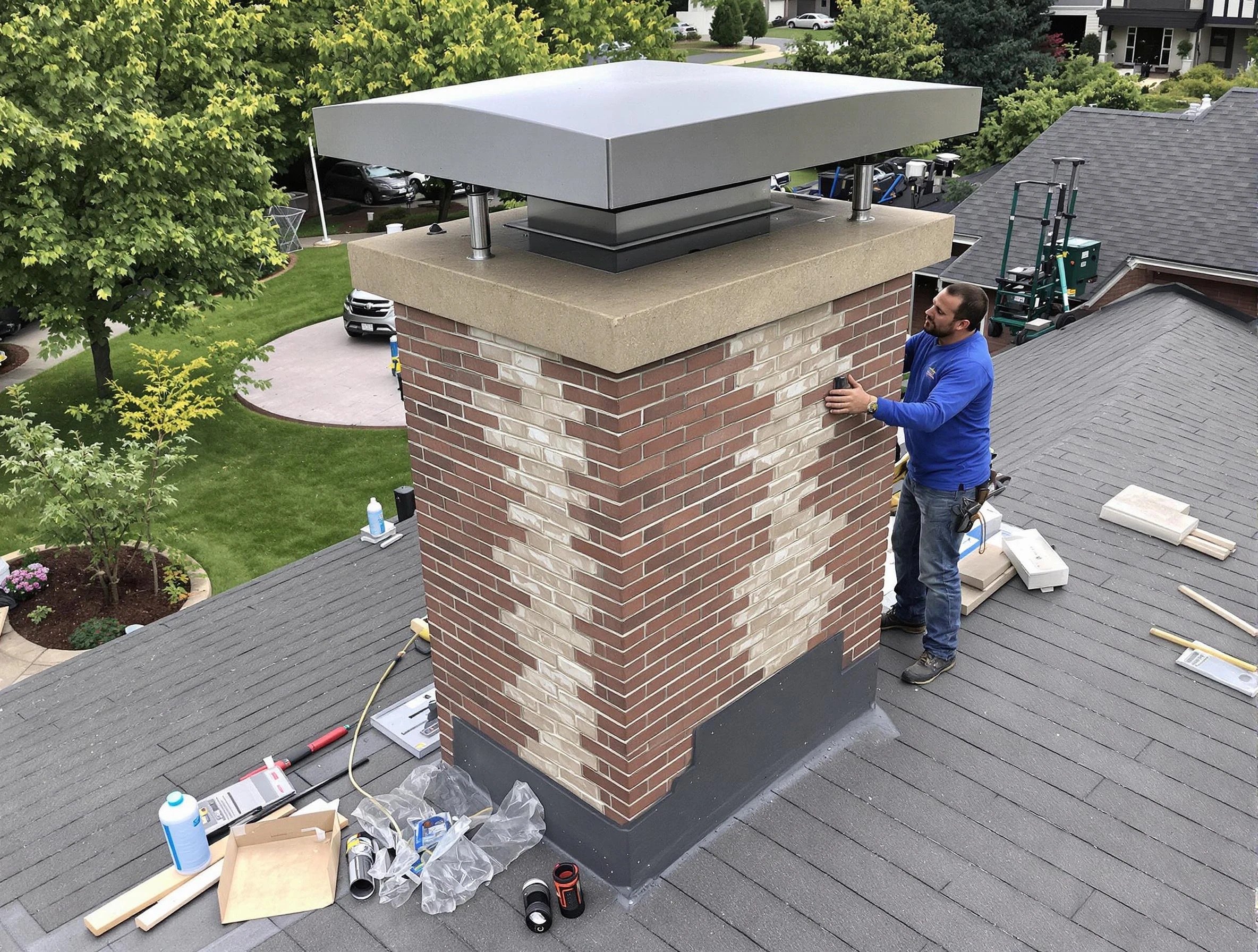 Richmond Chimney Sweep team working on a custom chimney remodel in Richmond, VA